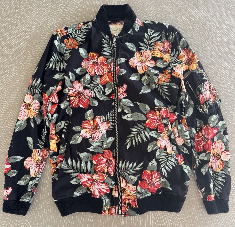 Denim & Supply Ralph Lauren Tropical Hibiscus Floral Bomber Jacket - Women's XS